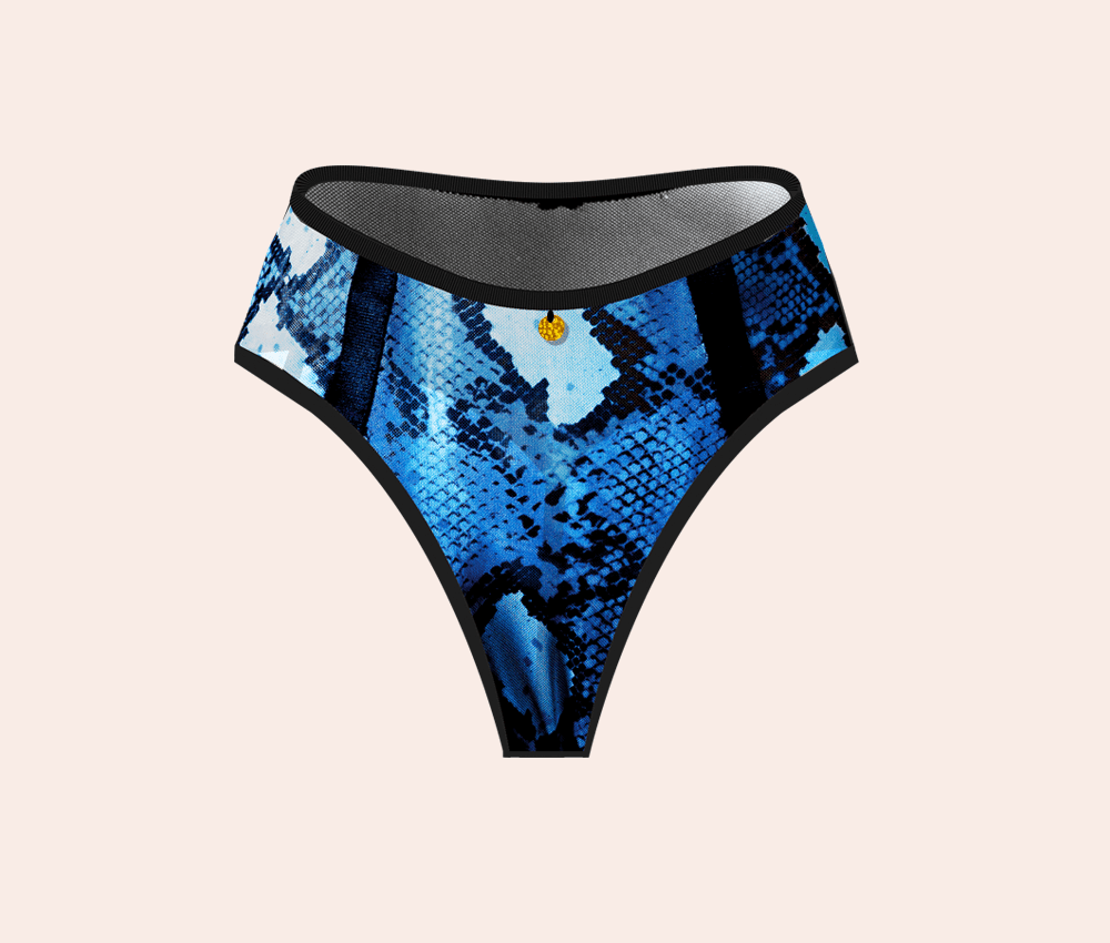 Snake Skin Blue High Waisted Thong