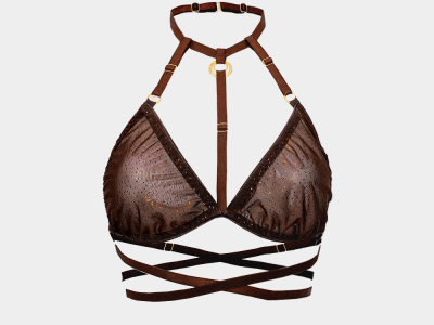 brown sexy sheer brlaette harness lingerie set