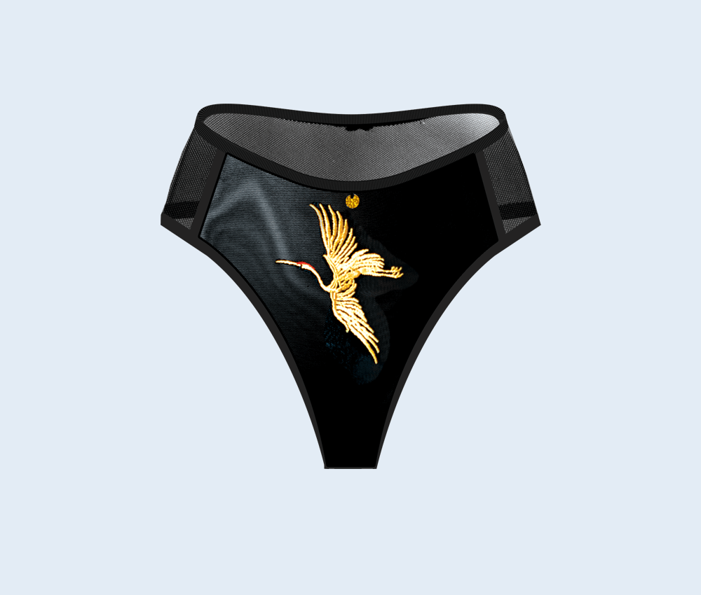 Black and gold lace panties - Sheer tanga - high waist