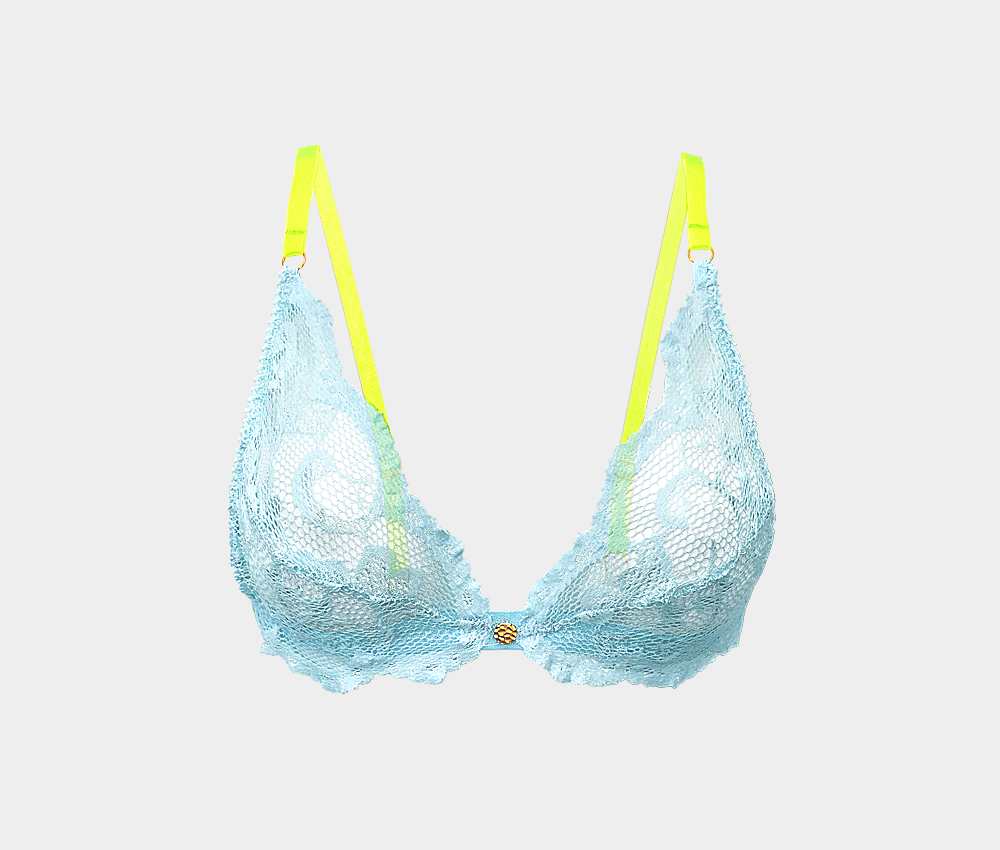 Floral lace triangle bra with straps - Sky blue - Undiz