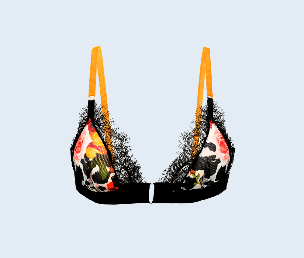 triangle bralette mesh with lace black floral